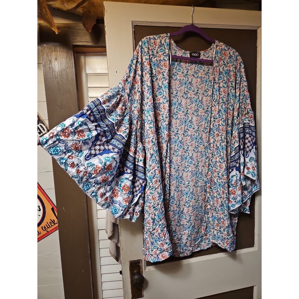 Gigio Floral Kimono Cardigan Mixed Print Boho Open Front Lightweight Festival OS